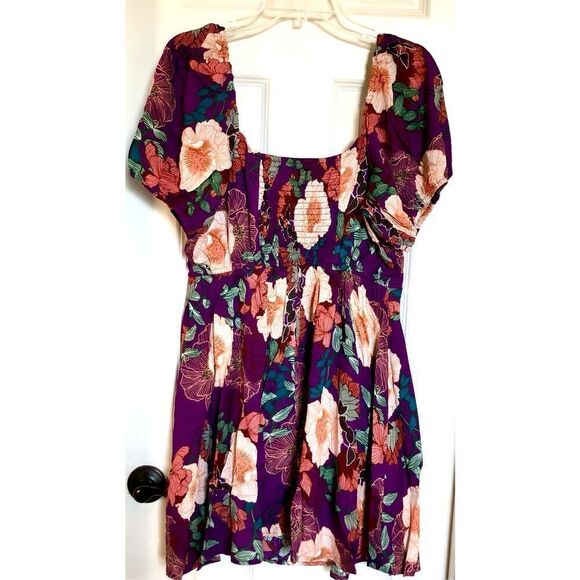 BOG - 🎉HPx2 🎉 BAND OF THE FREE - NWT Aimee Purple/Cream Floral Puff-Sleeve Mini - Picture 5 of 16